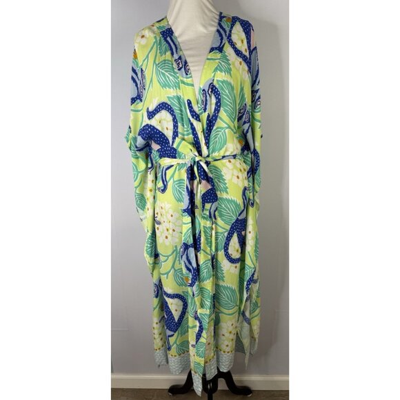 Ellen Merchant Anthropologie Tie Front Kaftan Sz M L Tie Front Tropical Beach - Picture 3 of 10